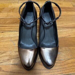 Brunello Cucinelli Brown Gold Toe Leather Lugsole Ankle Strap Heels  39